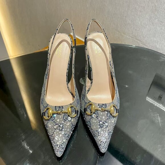 Gucci Women's Black Suede Peep-Toe Heels - Picture 2 of 9